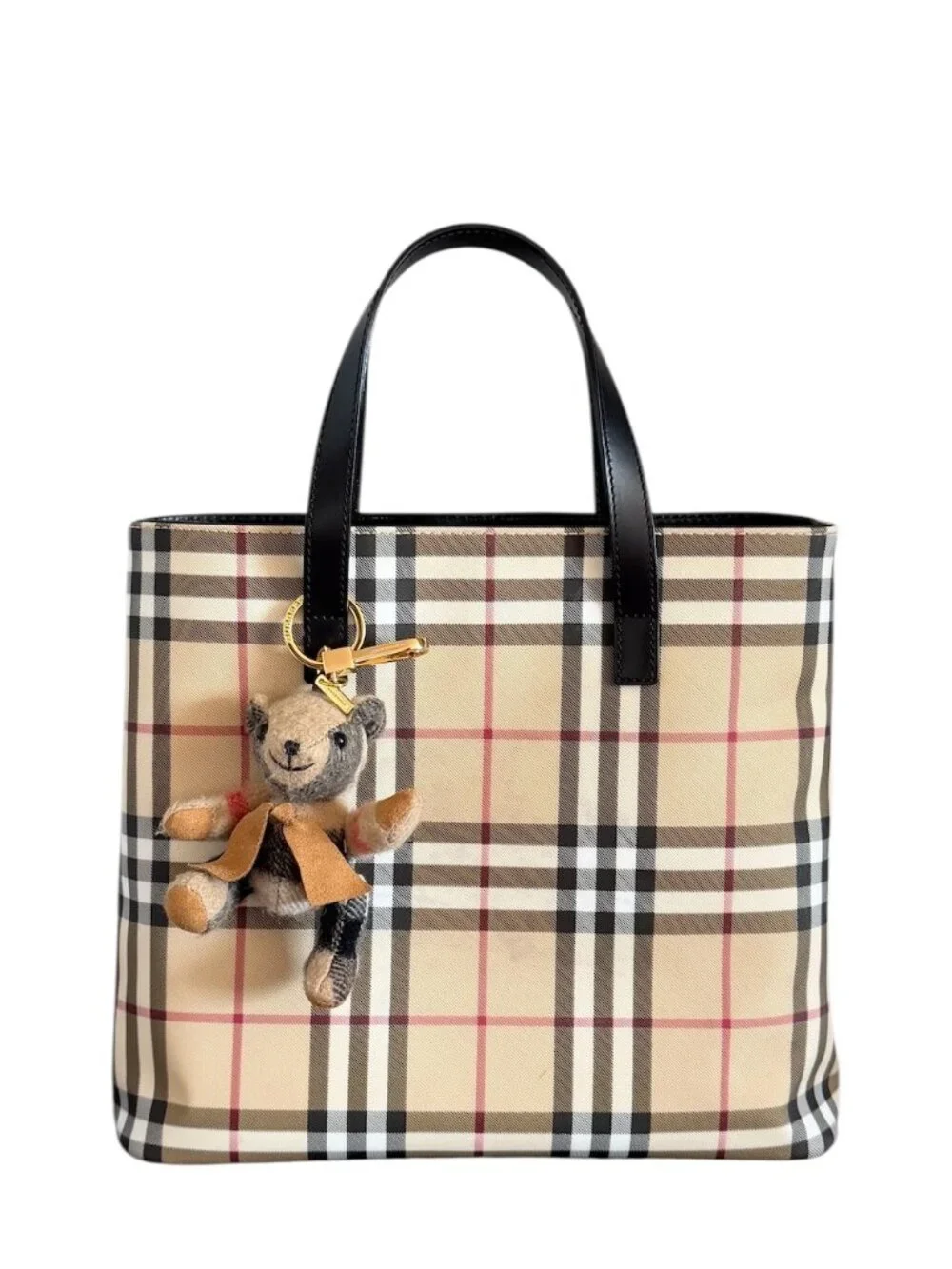 Burberry Nova Check Coated Canvas Tote Bag & Thomas Bear Bag Charm Keychain